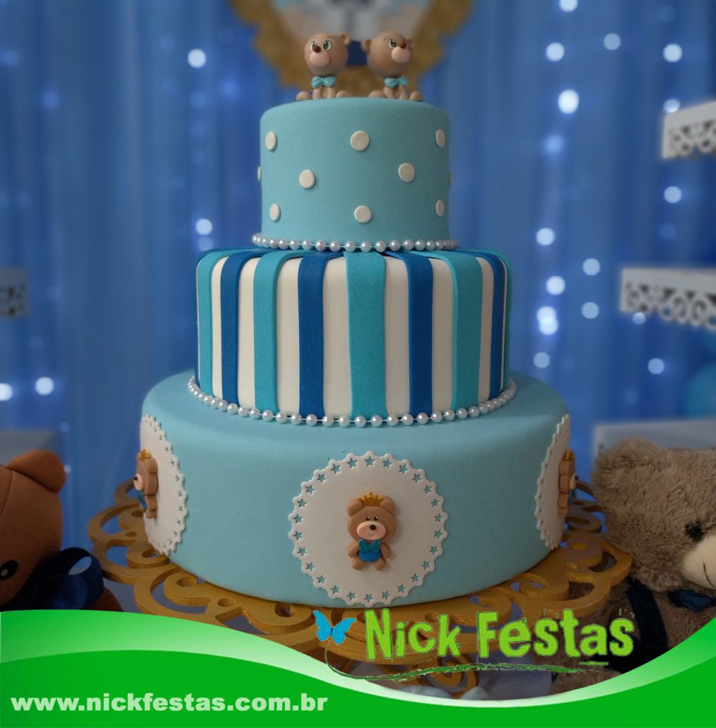 Bolo Cenogr fico Urso Azul Ch de Beb Nick Festas