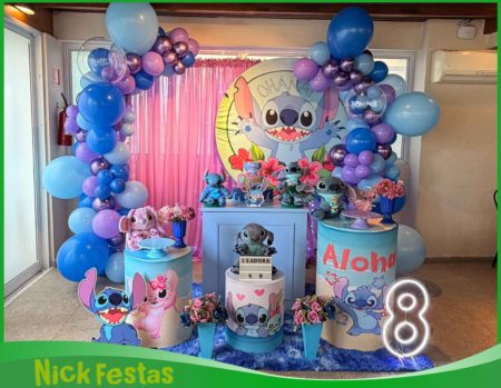 Decoração infantil Stitch e Angel para locação na Freguesia do Ó