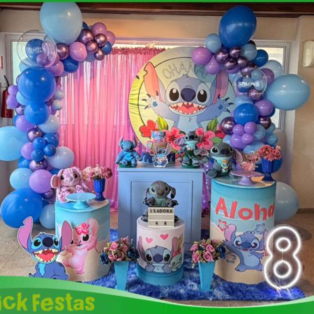 Decoração infantil Stitch e Angel para locação na Freguesia do Ó