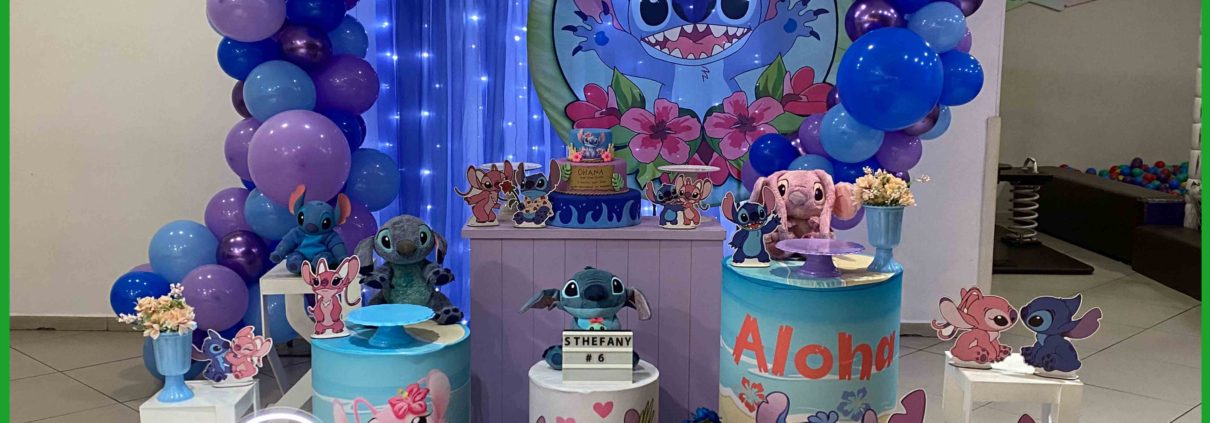 Aluguel de decoração infantil para festa Stitch e Angel