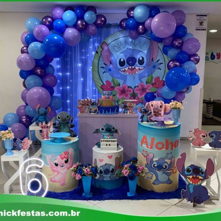 Aluguel de decoração infantil para festa Stitch e Angel
