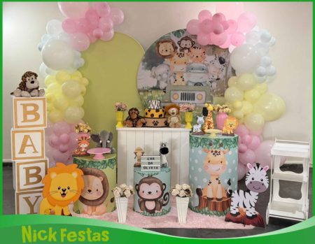 Aluguel de decoração infantil Safari Rosa - Chá de Bebê